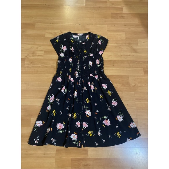 Free People 'Greatest Day' Mini Dress Smocked Waist Black Floral Size Small - Picture 3 of 12